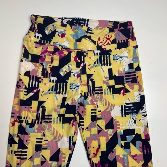LuLaRoe Leggings OS One Size Set of 3 Yellow Abstract Pink Aztec Purple Vine - Picture 6 of 7
